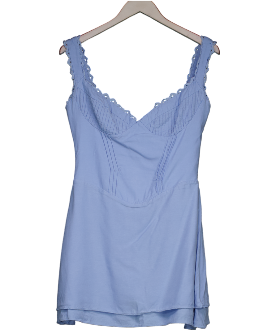 House of CB Blue Tilly Corset-bodice Linen-blend Mini Dress UK S