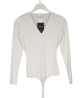 Wolford Ivory White Long Sleeve 'the V-neck Thong Bodysuit" UK XS