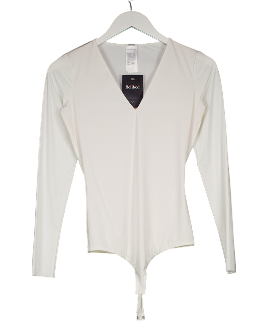 Wolford Ivory White Long Sleeve 'the V-neck Thong Bodysuit" UK XS