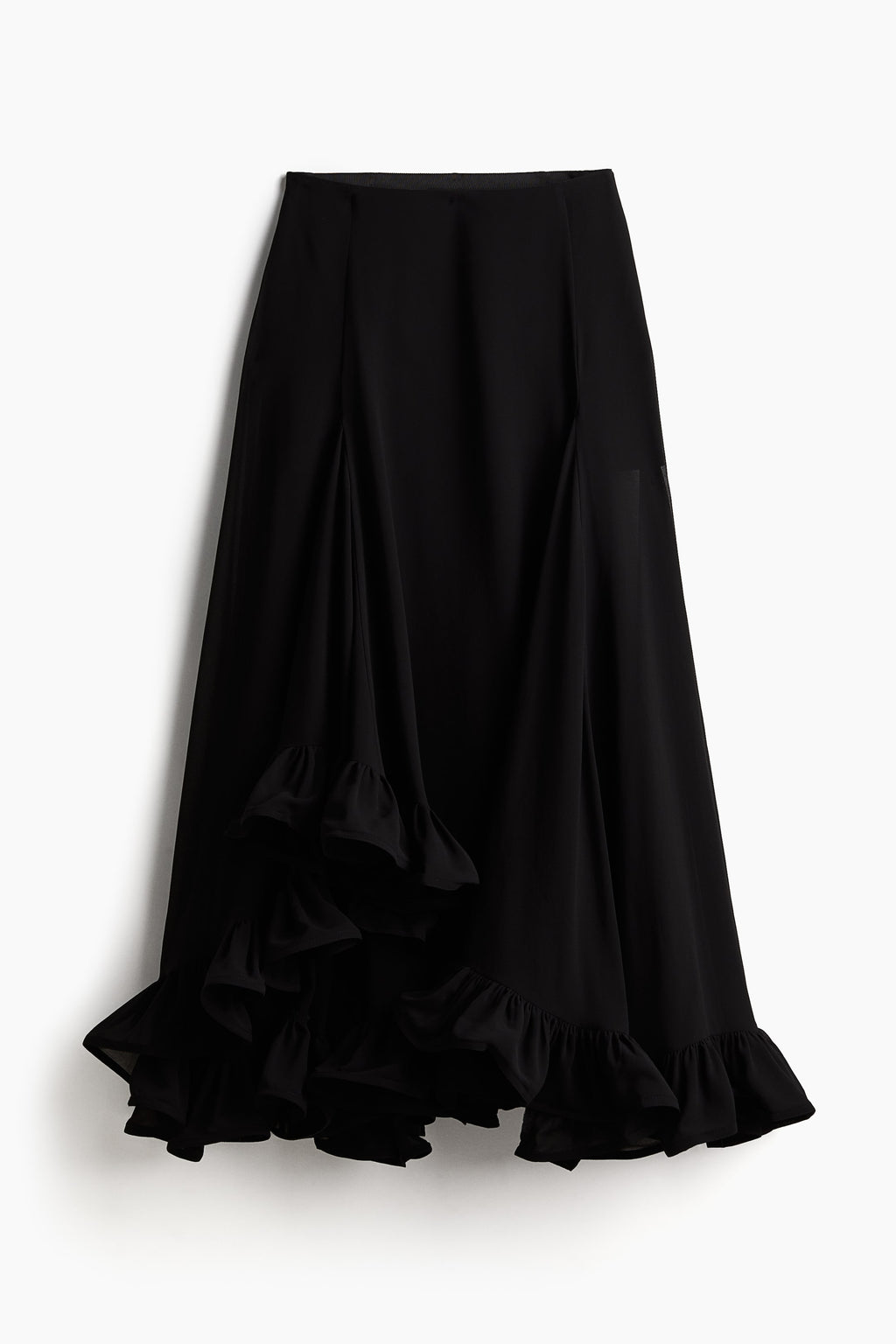 H&M Edition Black Maxi Skirt Ruffled Bottom UK 8