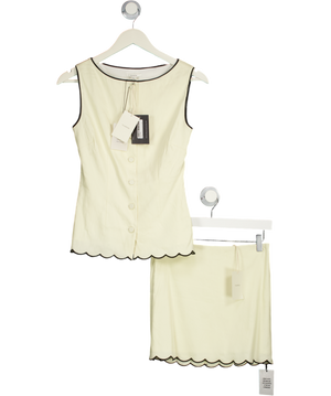 TULAROSA 2-piece Cream / Black Scalloped Edge Tashi Linen Blend Top And Skirt Set UK XXS