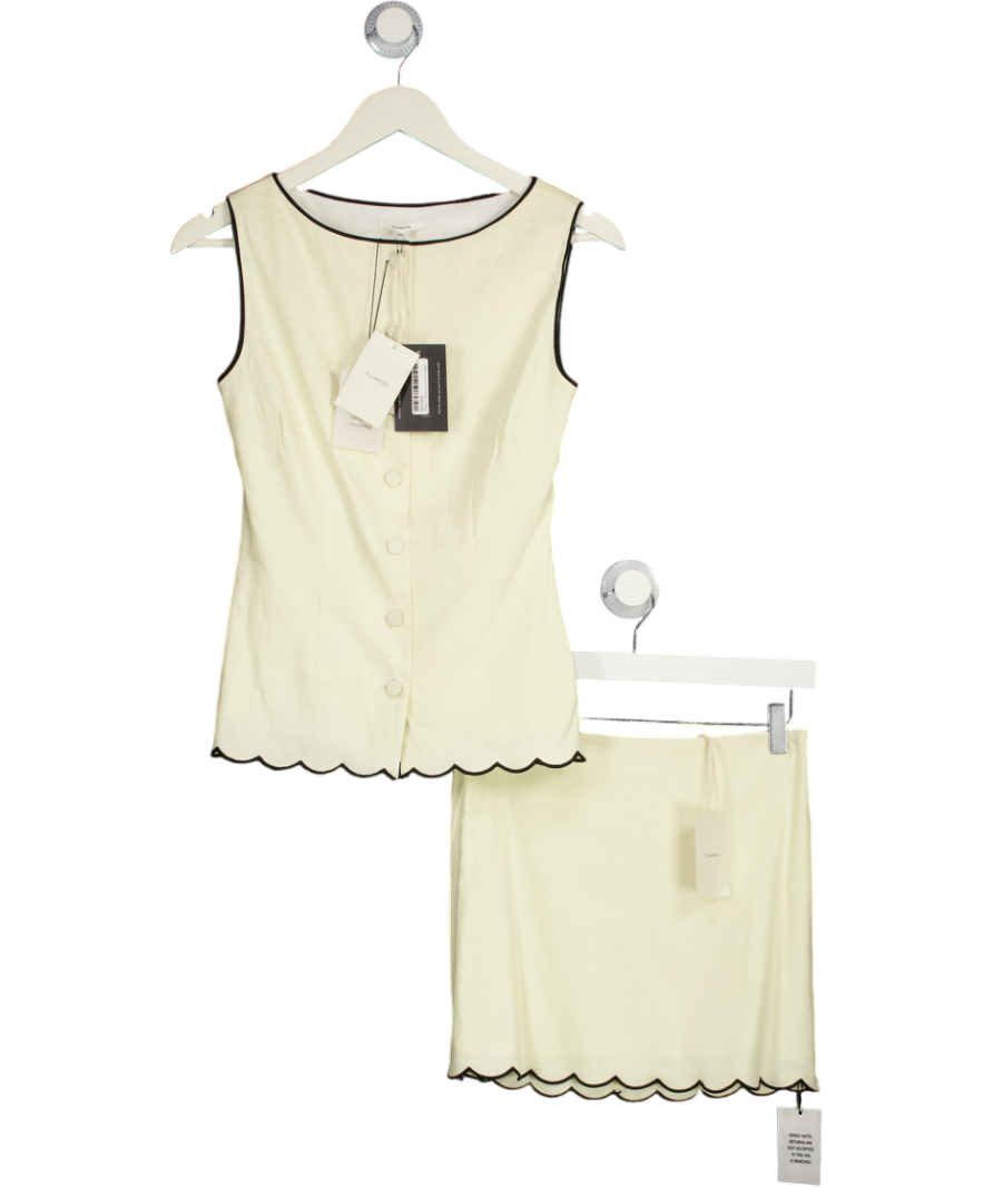 TULAROSA 2-piece Cream / Black Scalloped Edge Tashi Linen Blend Top And Skirt Set UK XXS