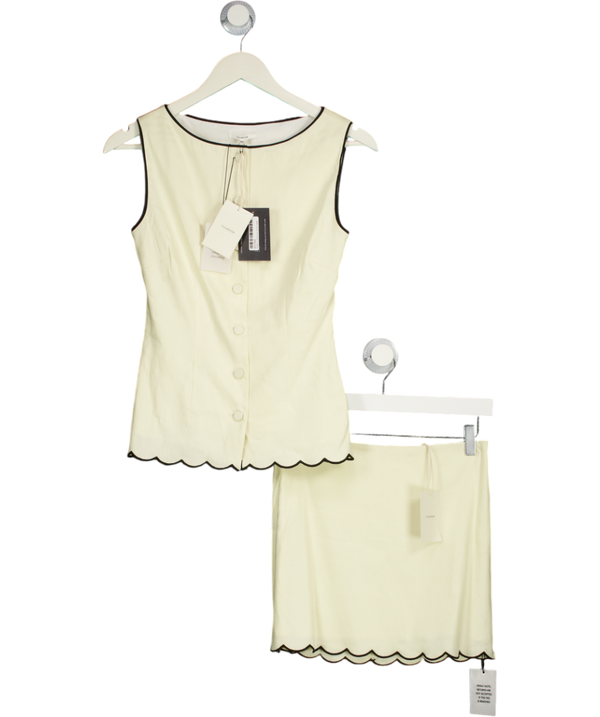 TULAROSA 2-piece Cream / Black Scalloped Edge Tashi Linen Blend Top And Skirt Set UK XXS