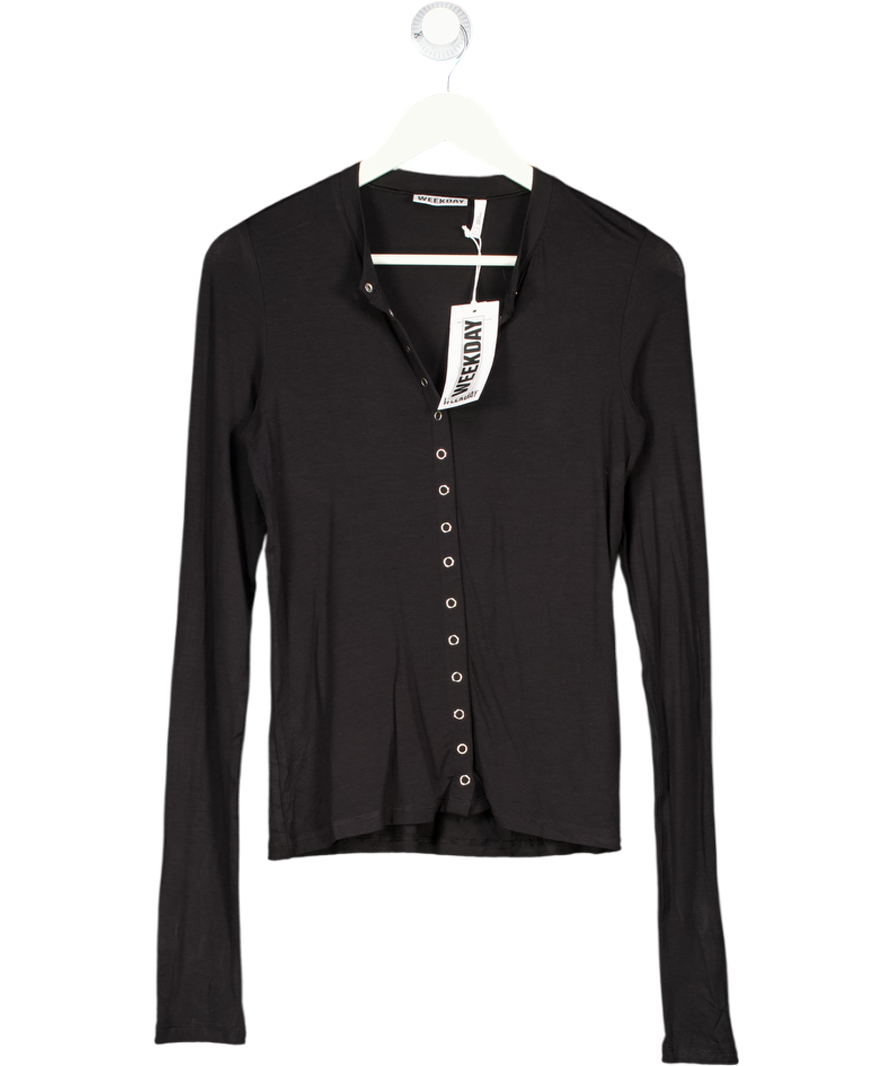 WEEKDAY Black Slim Long-sleeved Buttoned Cardigan UK L