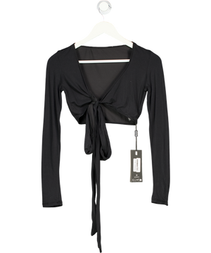 Bo + Tee Black Soft Jersey Wrap Crop Top UK S