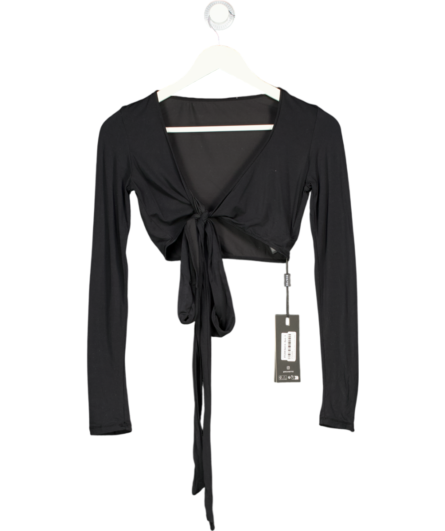 Bo + Tee Black Soft Jersey Wrap Crop Top UK S