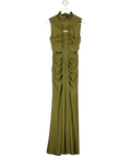 REISS Petite Fit Colette Ruched Sleeveless Maxi Dress, Khaki Green UK 6