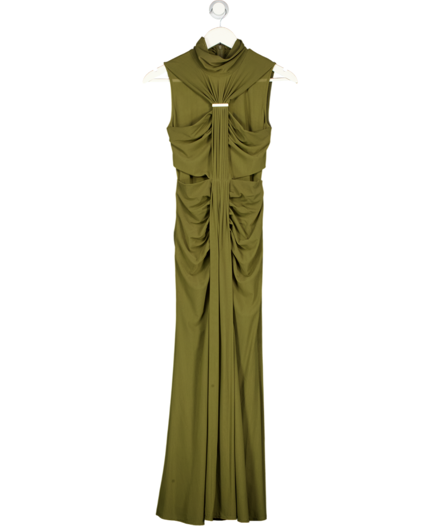 REISS Petite Fit Colette Ruched Sleeveless Maxi Dress, Khaki Green UK 6