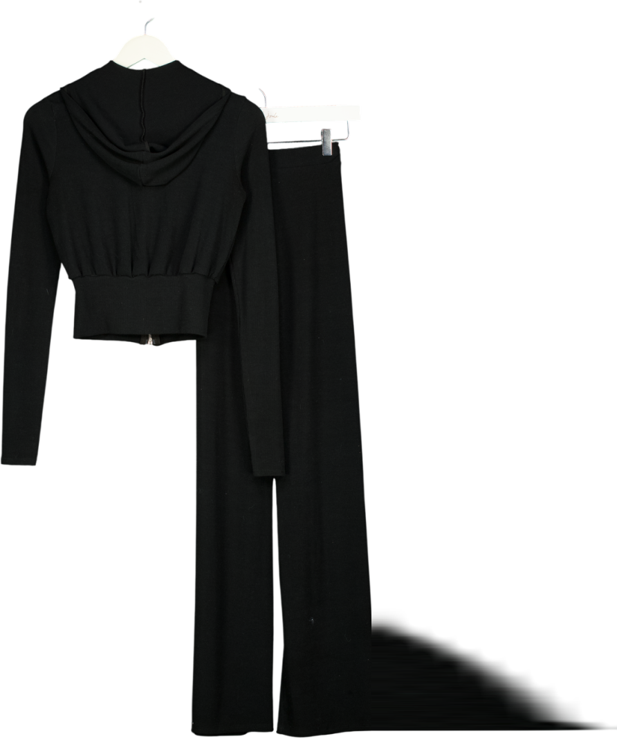COUCOO Black Ribbed Jersey Jacket And Trouser Set UK XS