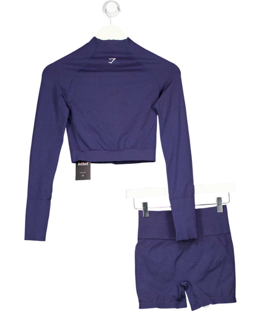 GYMSHARK 2-piece Navy Blue Seamless  Zip Up Jacket And Bike Shorts Set UK XS/S