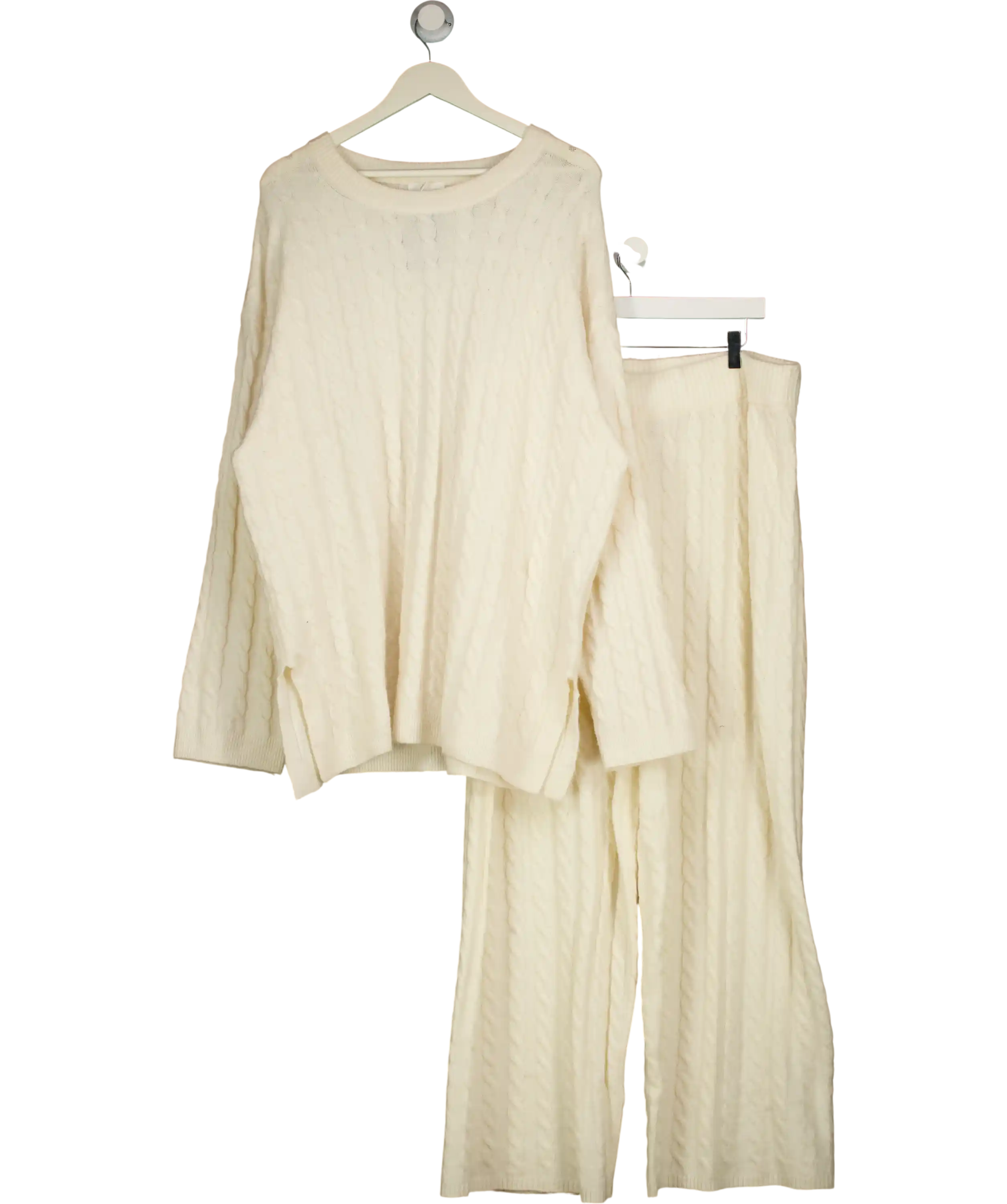 H&M MAMA Cream Cable-knit Oversized Jumper And Trouser Co-ord Set UK XXL