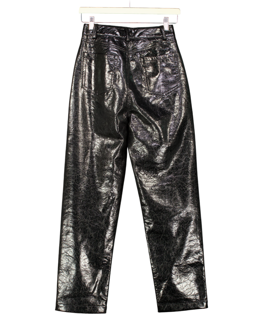 Warehouse Black Cracklefaux Leather Trousers UK 6