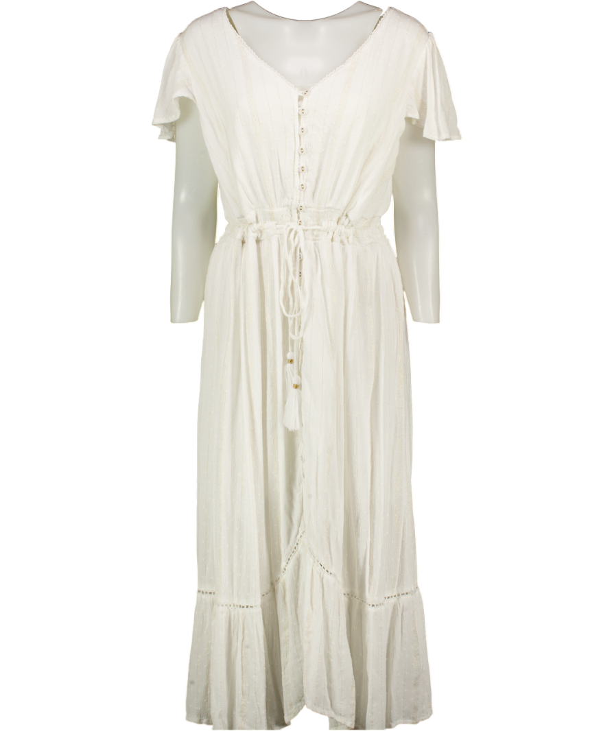 YOURS White / Metallic Striped Tassell Detail Midi Dress UK 20
