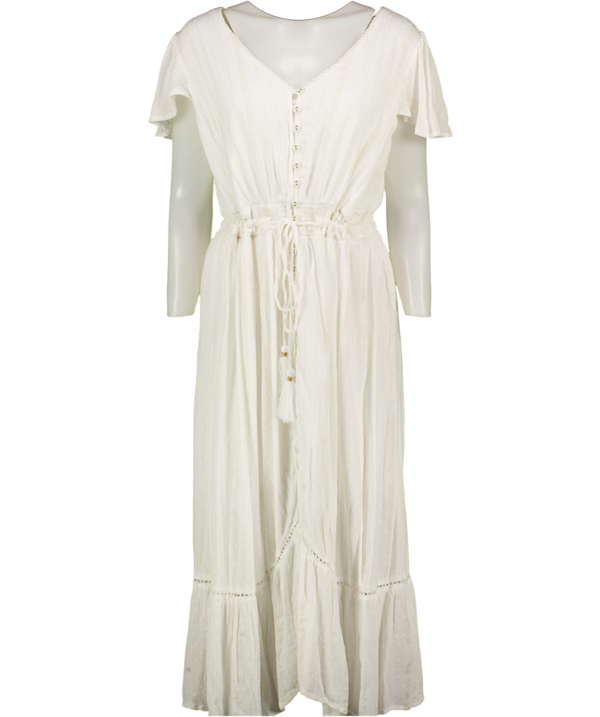 YOURS White / Metallic Striped Tassell Detail Midi Dress UK 20