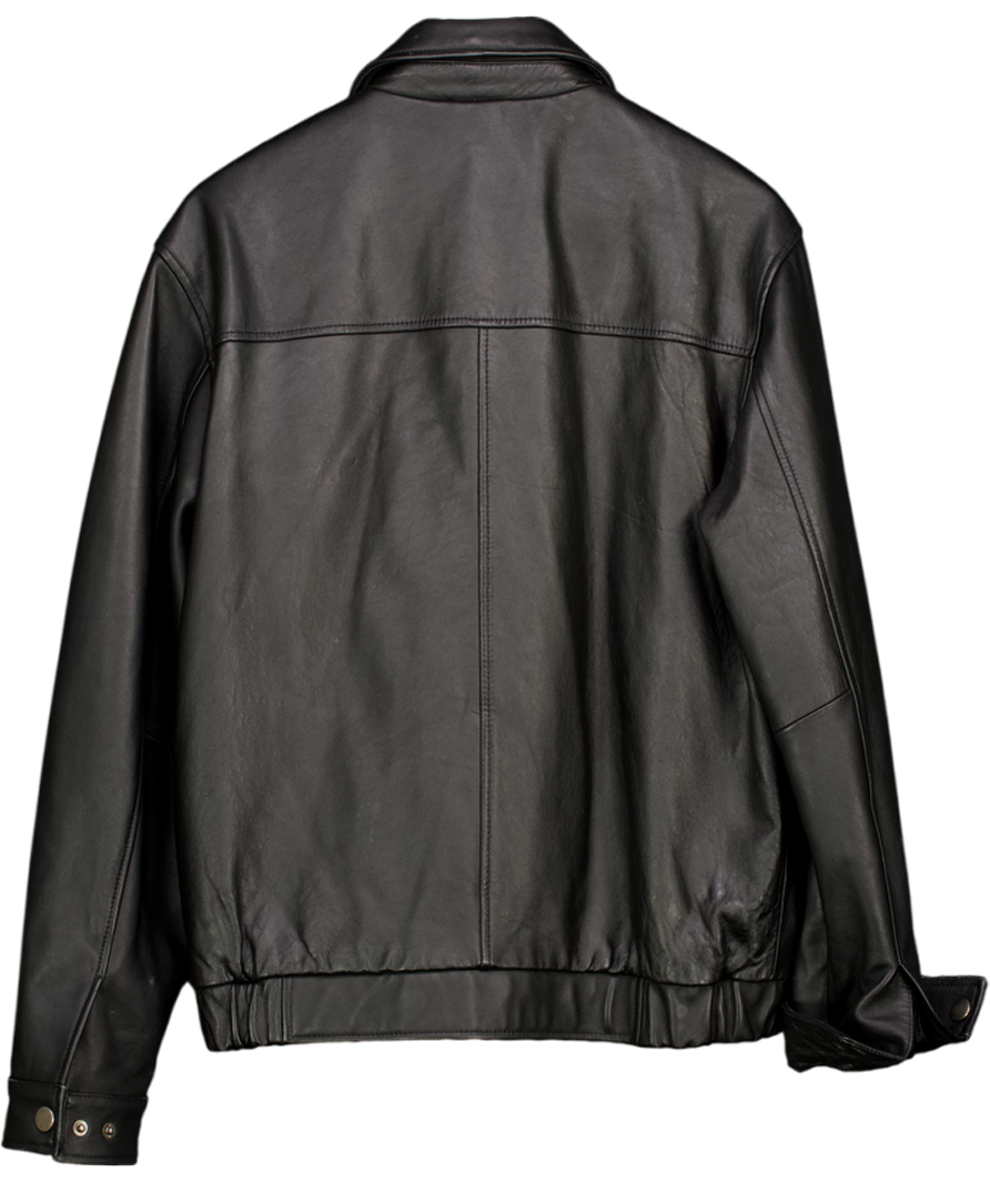 Van Heusen Black Leather Collared Bomber Jacket UK S