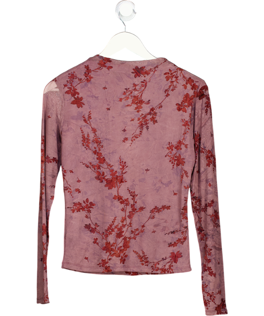 French Connection Purple High Neck Long Sleeve Floral Mesh Top UK S