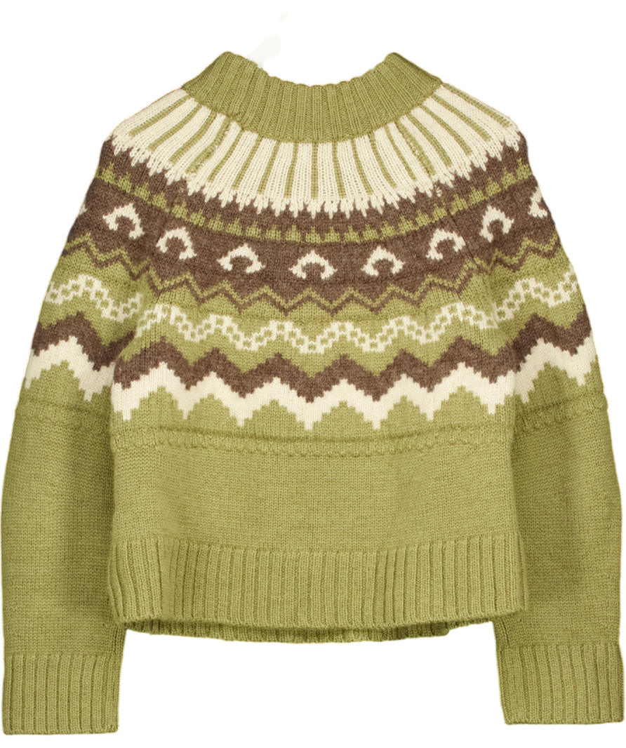 HERD 100% Bfl Wool Fleetwood Jumper In Moss Green With Ecru & Peat UK XS