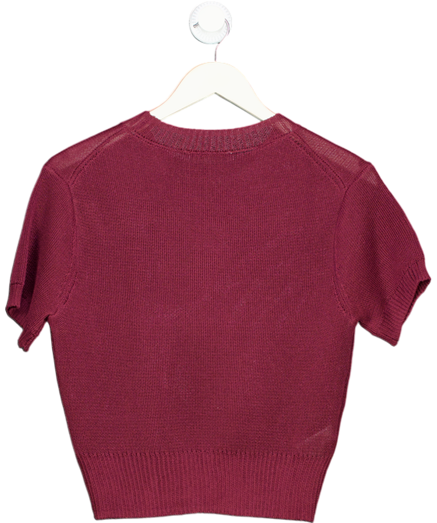 MANGO Burgundy Red Short Sleeve Knot Top UK S