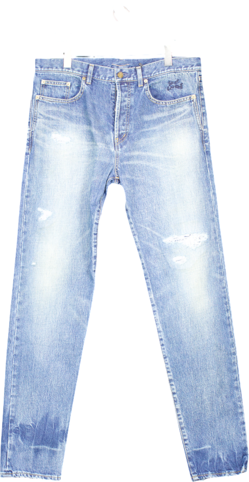 Saint Laurent Blue Slim-fit Embroidered Logo Denim Jeans W34