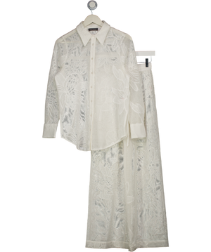 MINT  VELVET 2-Piece Cream  Embroidered Floral Mesh Shirt (uk S) & Trouser (uk Xs) Set UK XS/S