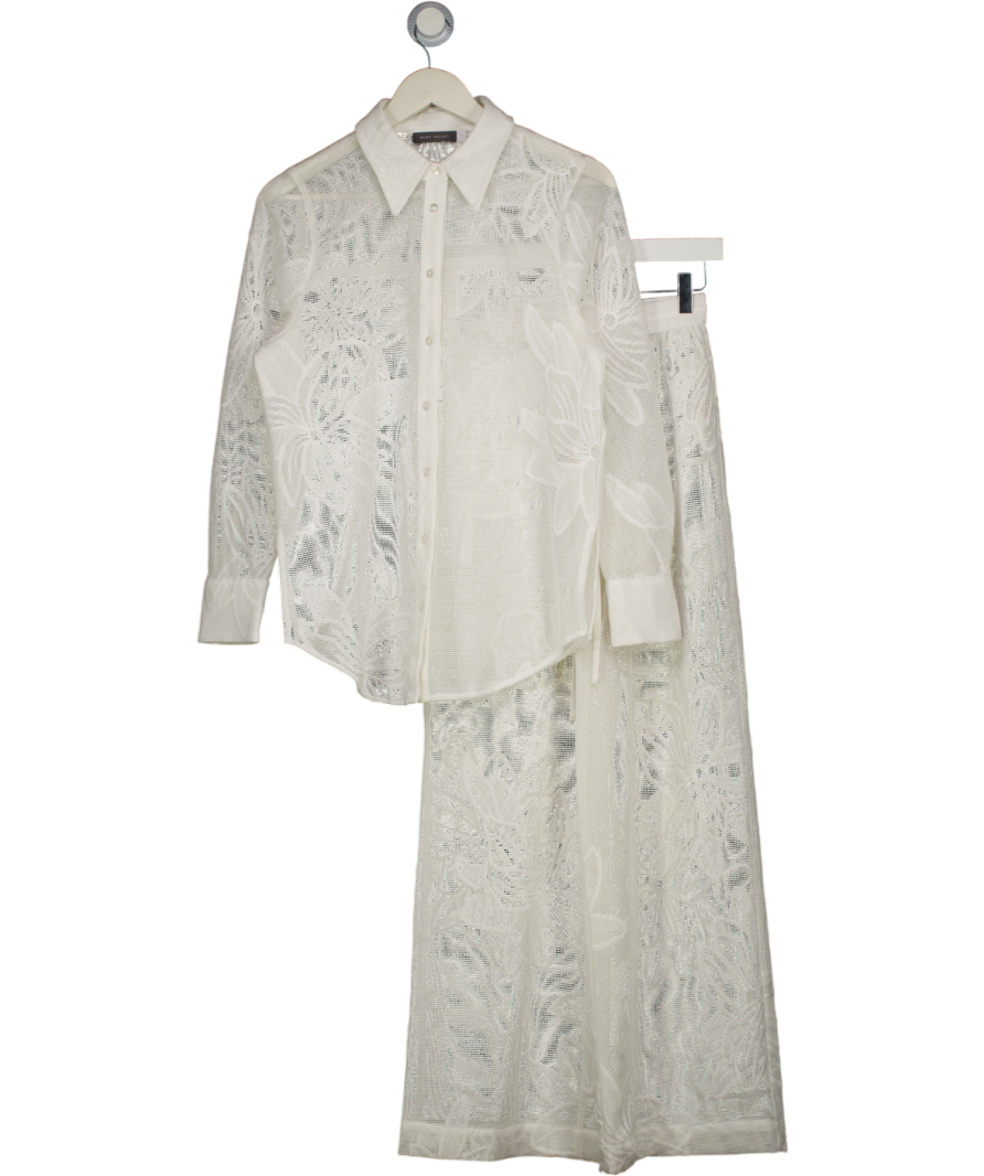 MINT  VELVET 2-Piece Cream  Embroidered Floral Mesh Shirt (uk S) & Trouser (uk Xs) Set UK XS/S
