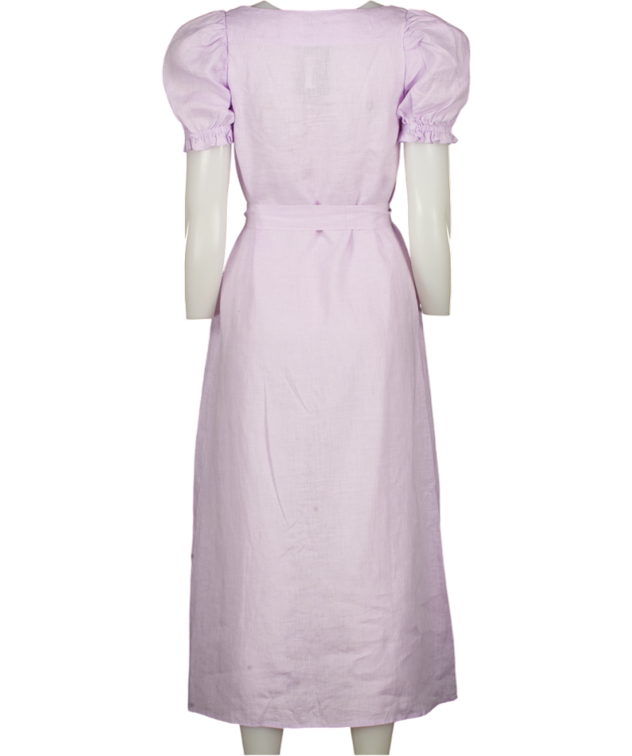 SLEEPER Purple 100% Linen Lilac Puff Sleeve Button-up Brigitte Midi Dress UK S