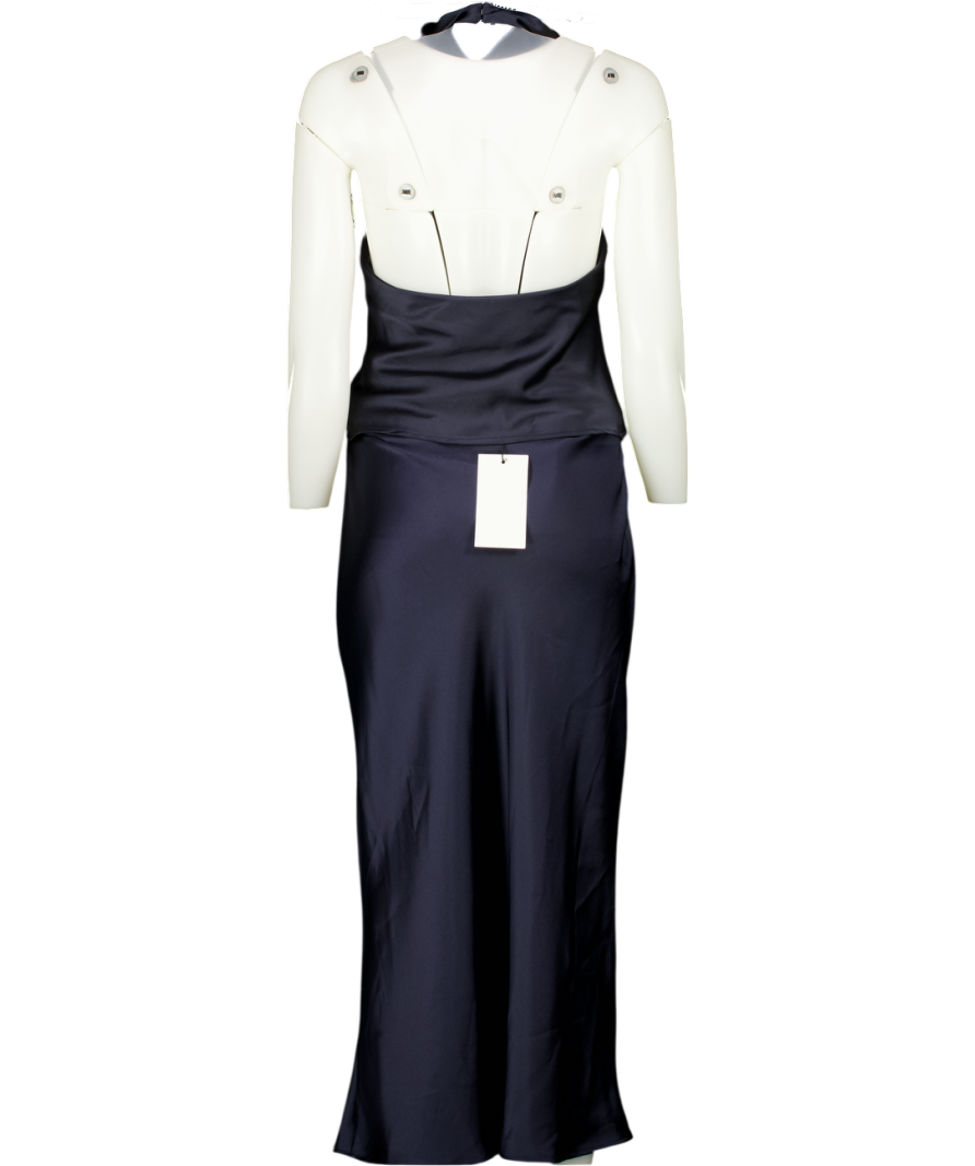ZARA 2-piece Navy Blue Halter Top And Midi Slip Skirt Set UK XS