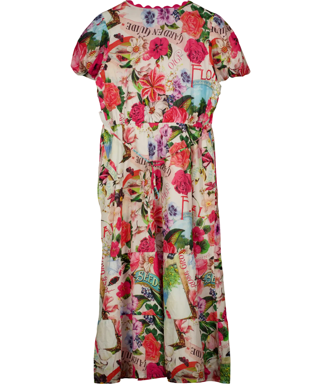 LOVE & ROSES Multicoloured X Rhs Floral Motif Printed Ric Rac V-neck Midi Dress UK 22