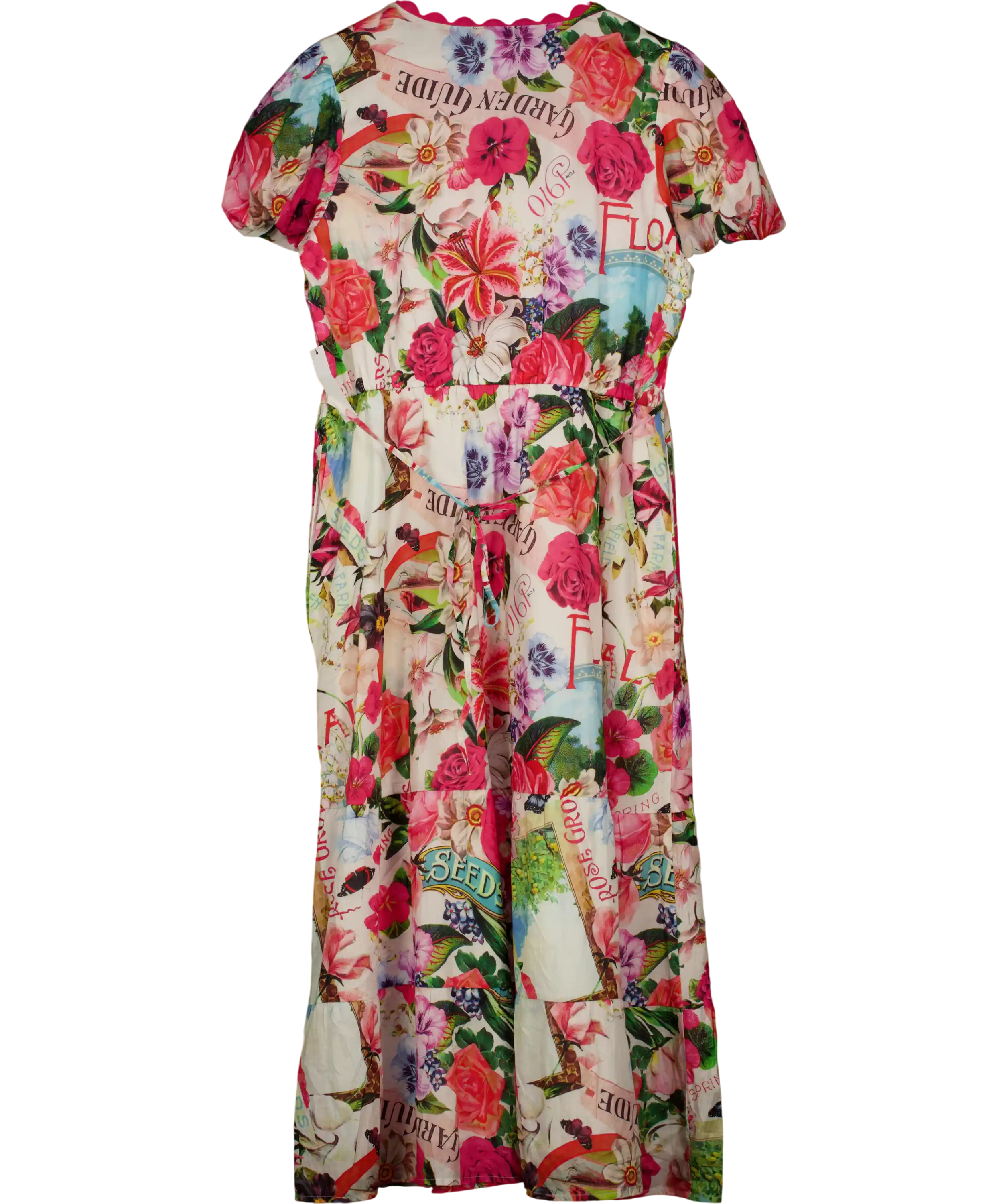 LOVE & ROSES Multicoloured X Rhs Floral Motif Printed Ric Rac V-neck Midi Dress UK 22