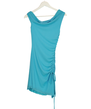 TIGER MIST Turquoise Blue Mesh Ruched Side Mini Dress UK XS