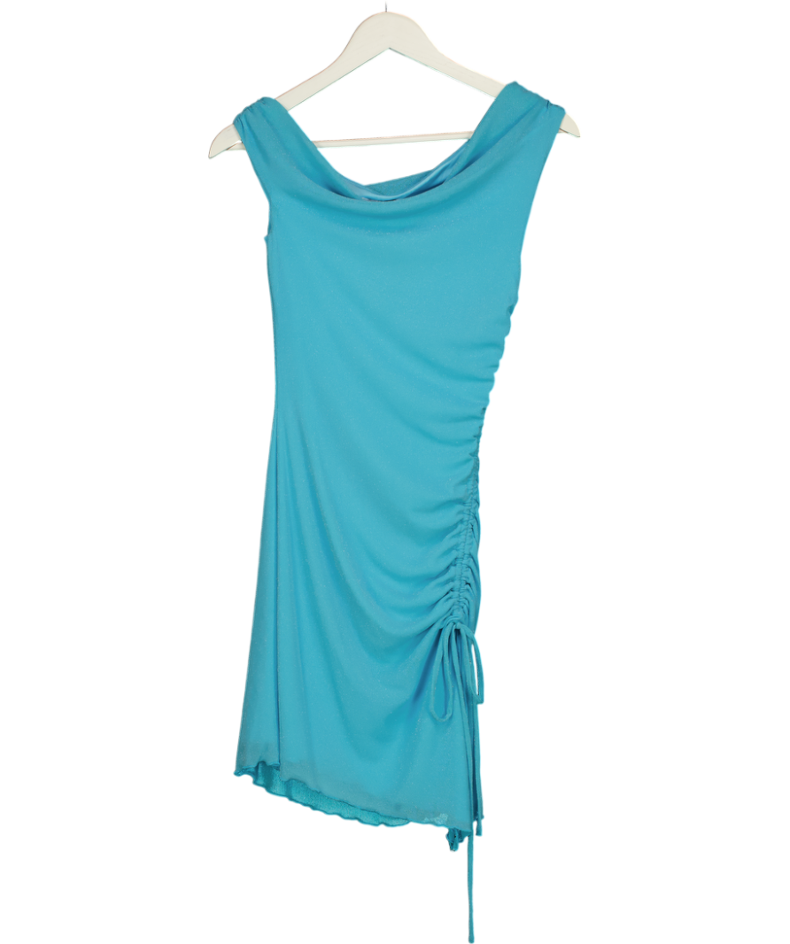 TIGER MIST Turquoise Blue Mesh Ruched Side Mini Dress UK XS