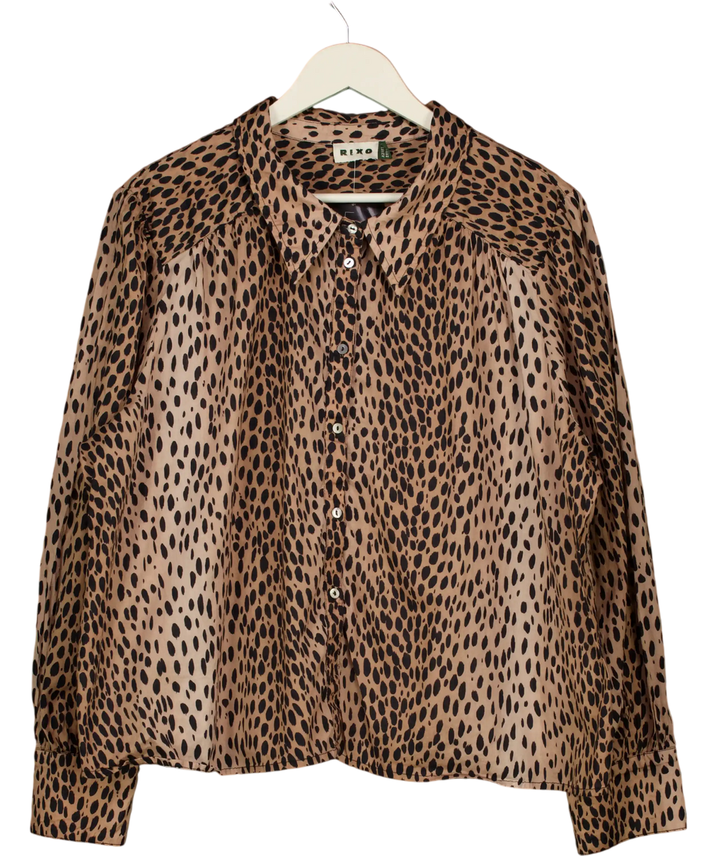 Rixo Blake Cotton Shirt In Brown Antelope Spot UK 22