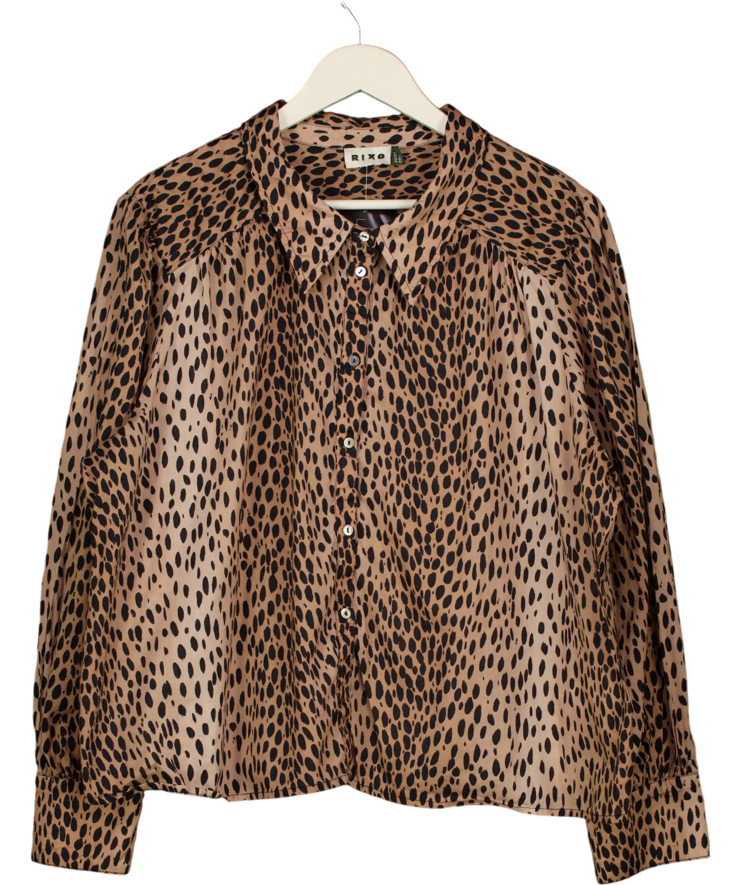 Rixo Blake Cotton Shirt In Brown Antelope Spot UK 22