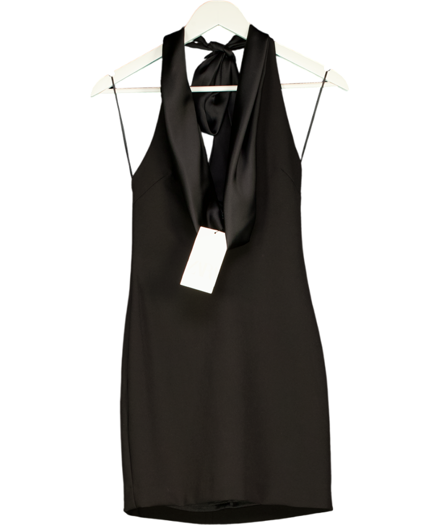 ZARA Black Drape Front Mini Dress UK S