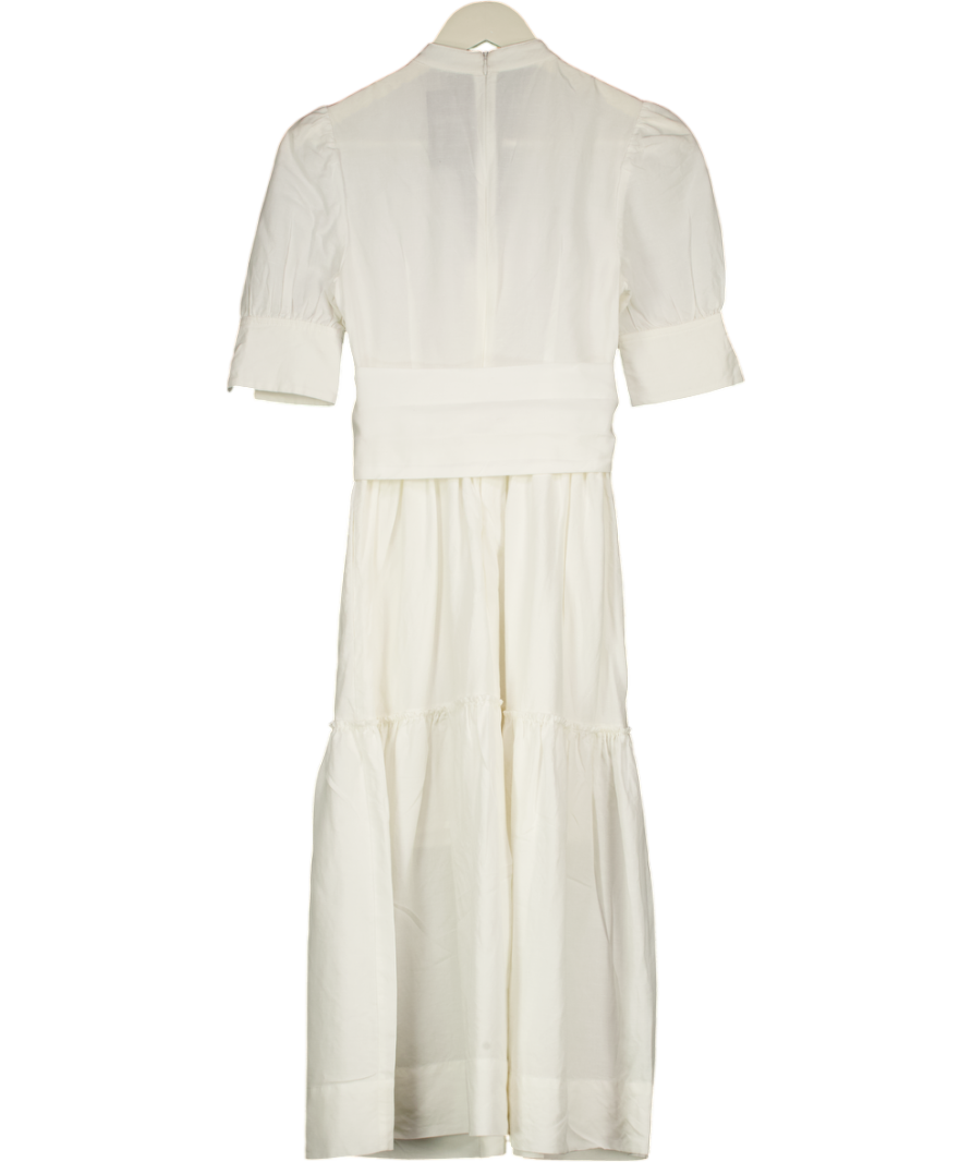 REBECCA VALLANCE White Belted Linen-blend Midi Dress UK 4