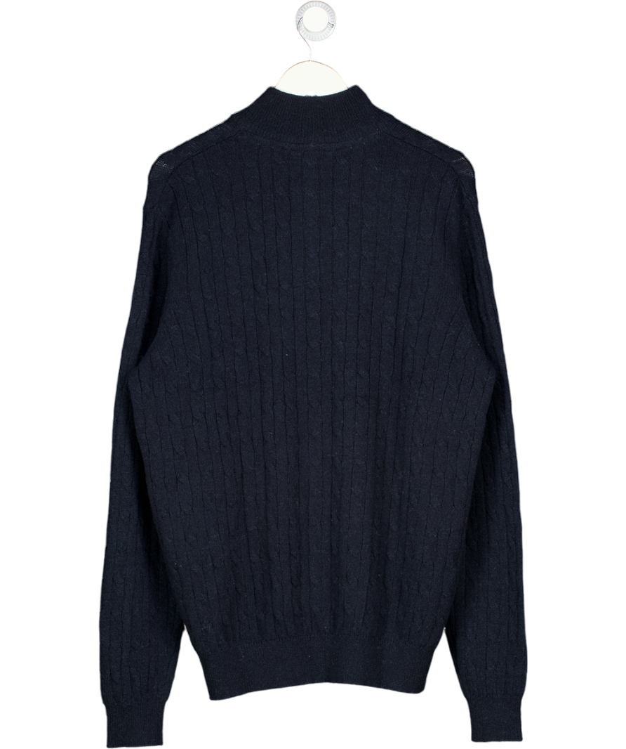 CREW Blue 1/4 Zip Lambs Wool Cable Knit Jumper UK XL