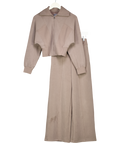 OYSHO Taupe Brown 2-piece Supersoft Zip Jacket And Wide Leg Trouser Set UK XS