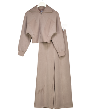 OYSHO Taupe Brown 2-piece Supersoft Zip Jacket And Wide Leg Trouser Set UK XS