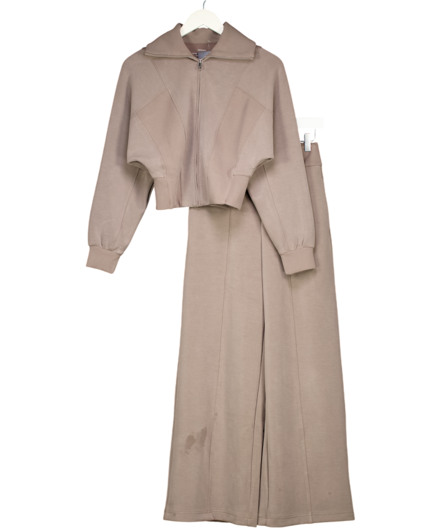 OYSHO Taupe Brown 2-piece Supersoft Zip Jacket And Wide Leg Trouser Set UK XS