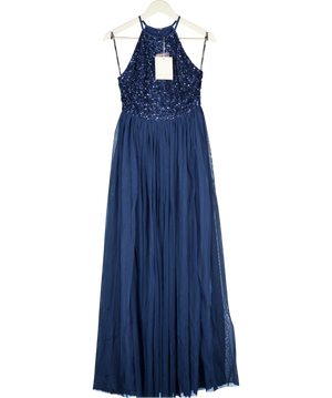 MAYA DELUX Navy Blue Embellished Tulle Maxi Dress UK 6