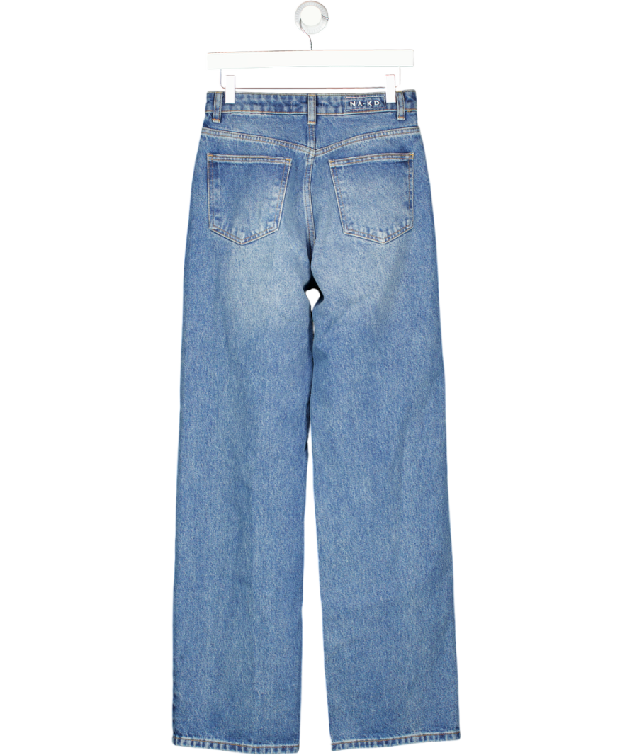 NA-KD Blue Straight Mid Waist Jeans UK 8
