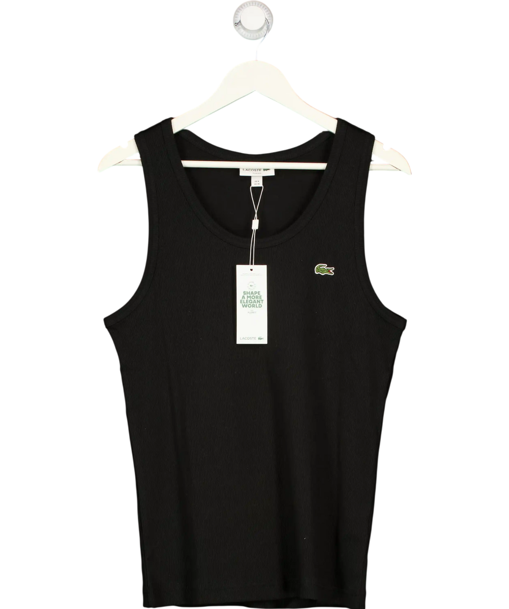 LACOSTE Slim Fit Ribbed Cotton Logo Tank Top In Black UK M