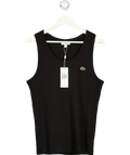 LACOSTE Slim Fit Ribbed Cotton Logo Tank Top In Black UK M