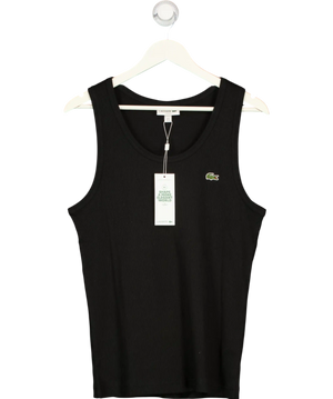 LACOSTE Slim Fit Ribbed Cotton Logo Tank Top In Black UK M