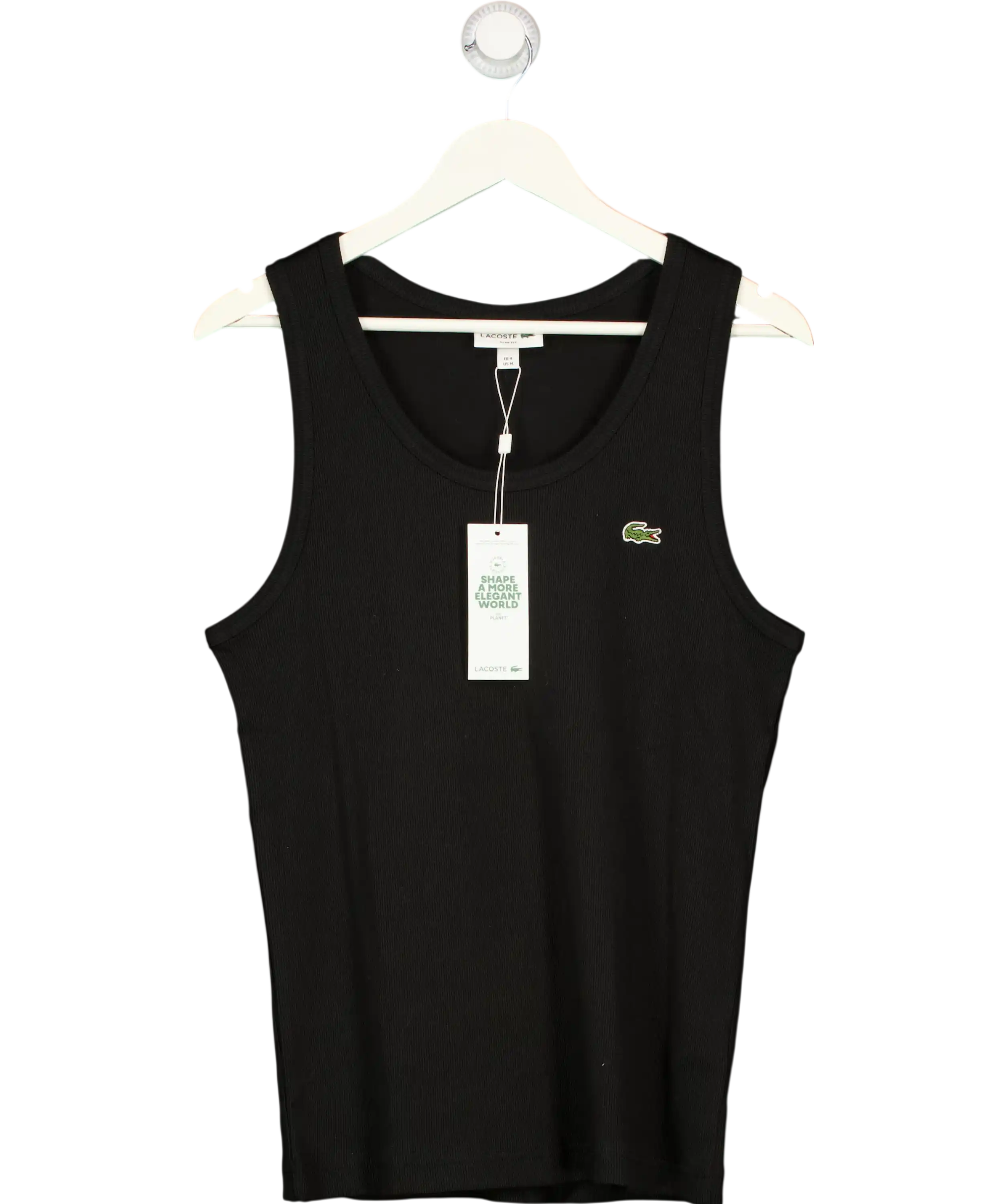 LACOSTE Slim Fit Ribbed Cotton Logo Tank Top In Black UK M
