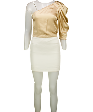 Maje Ivory /  Metallic Puff Sleeve One Shoulder Mini Dress UK 8
