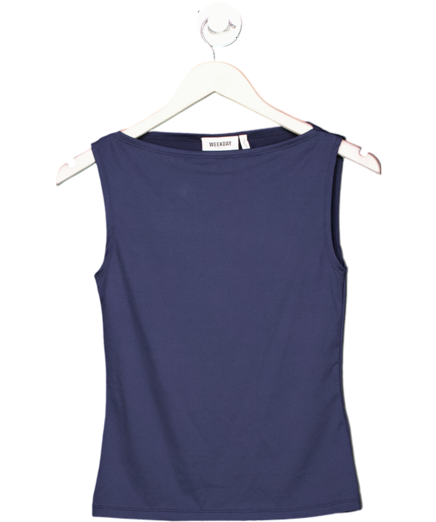 Weekday Blue Annie Soft Sleeveless Boat-neck Top UK S