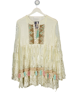 Laurie & Joe Cream Beaded Shell Embellished Beach Dress / Top One Size