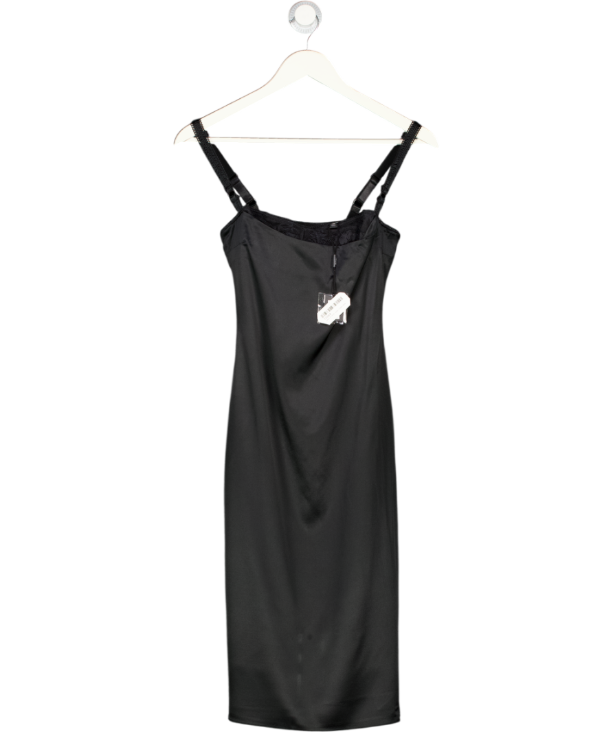 KHY BY KYLIE JENNER Black Silk Bustier Midi Dress UK XS