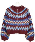M&S Per Una Burgundy / Blue Fair Isle Knitted Bomber Cardigan UK M